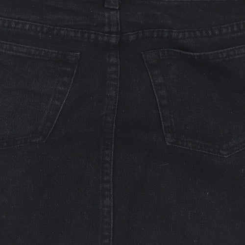 Boohoo Womens Black  Cotton Straight & Pencil Skirt Size 6   Button - Distressed