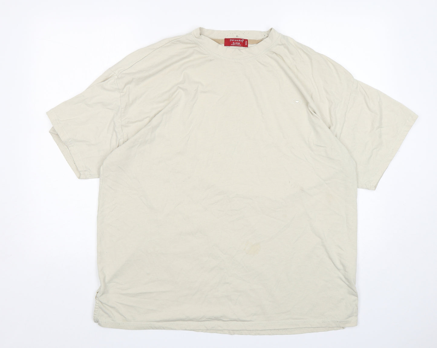Primark Mens Beige  Cotton  T-Shirt Size XL Round Neck