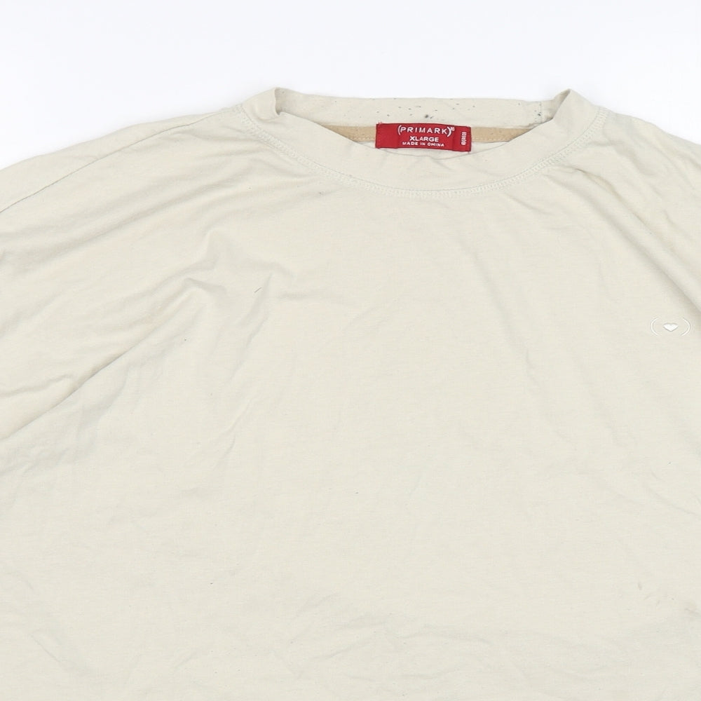 Primark Mens Beige  Cotton  T-Shirt Size XL Round Neck