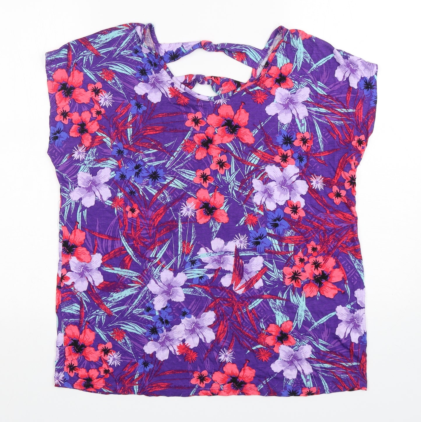 Bonmarché Womens Multicoloured Floral Viscose Basic T-Shirt Size 14 Round Neck