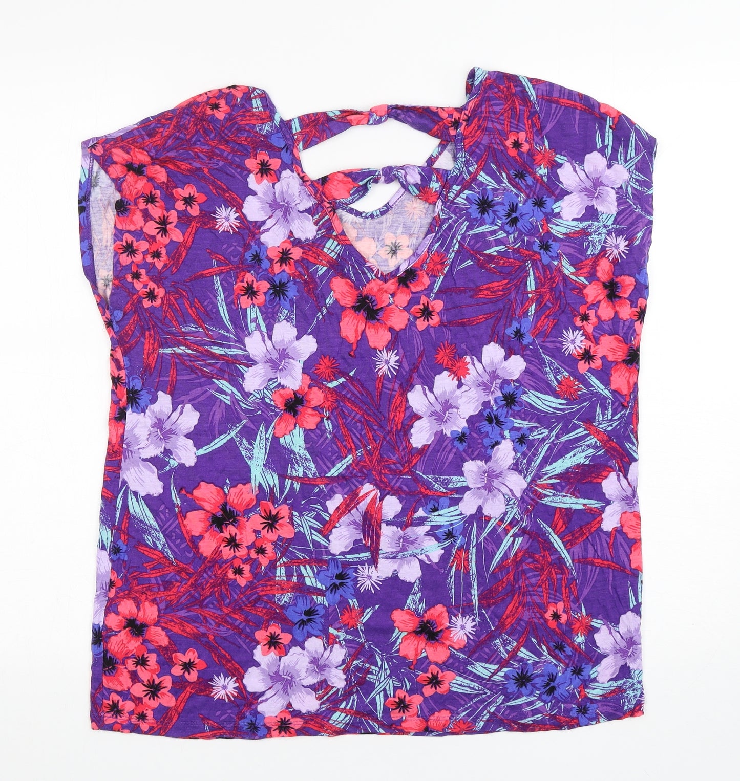 Bonmarché Womens Multicoloured Floral Viscose Basic T-Shirt Size 14 Round Neck