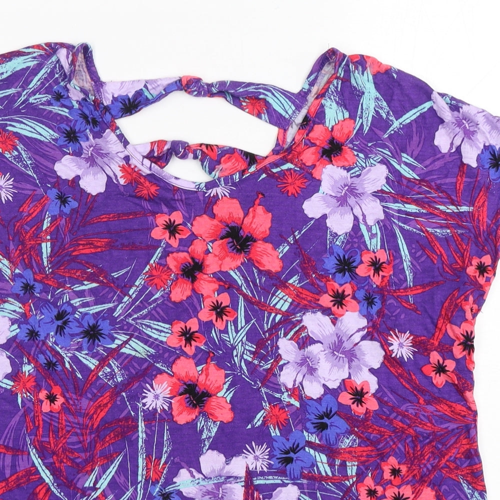 Bonmarché Womens Multicoloured Floral Viscose Basic T-Shirt Size 14 Round Neck