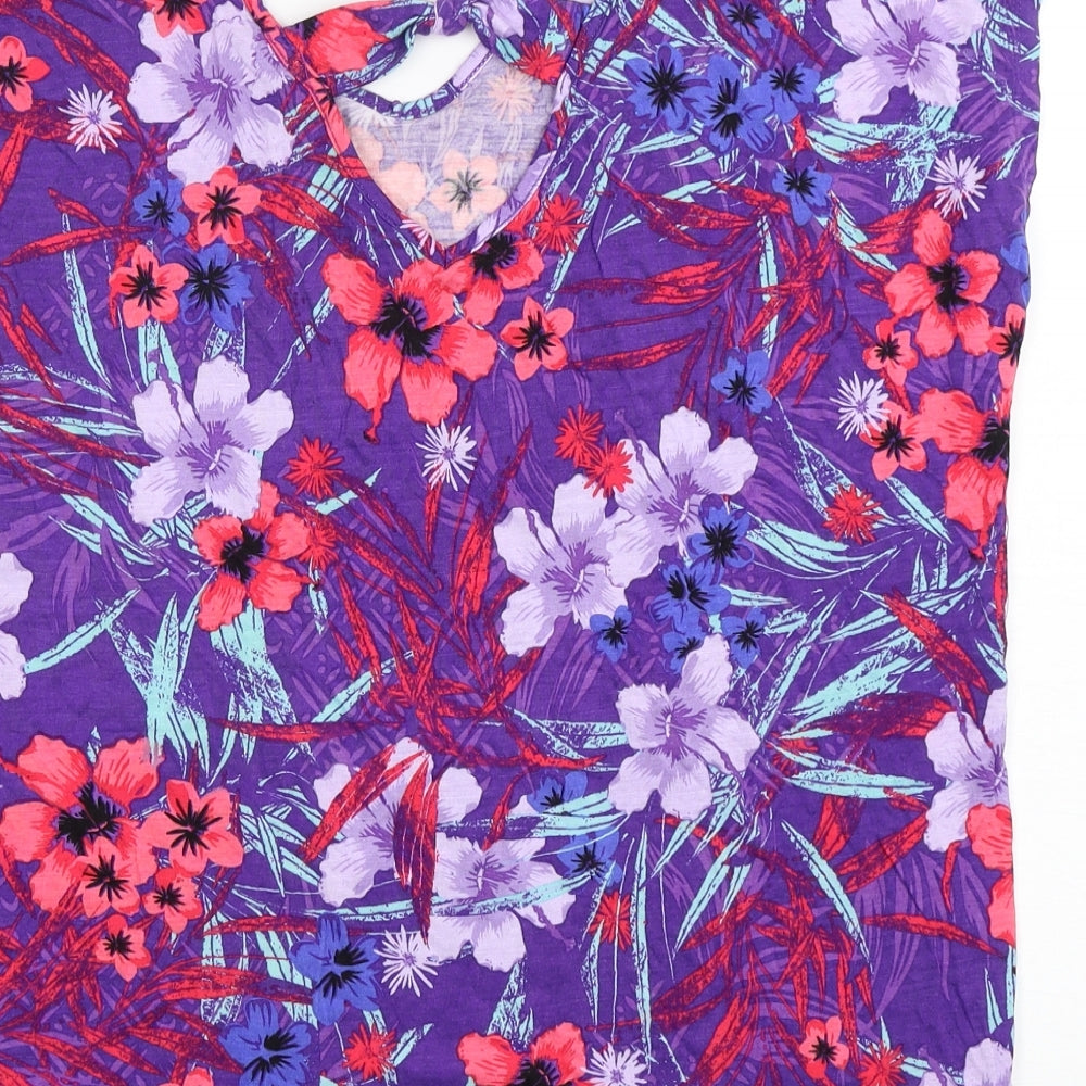 Bonmarché Womens Multicoloured Floral Viscose Basic T-Shirt Size 14 Round Neck