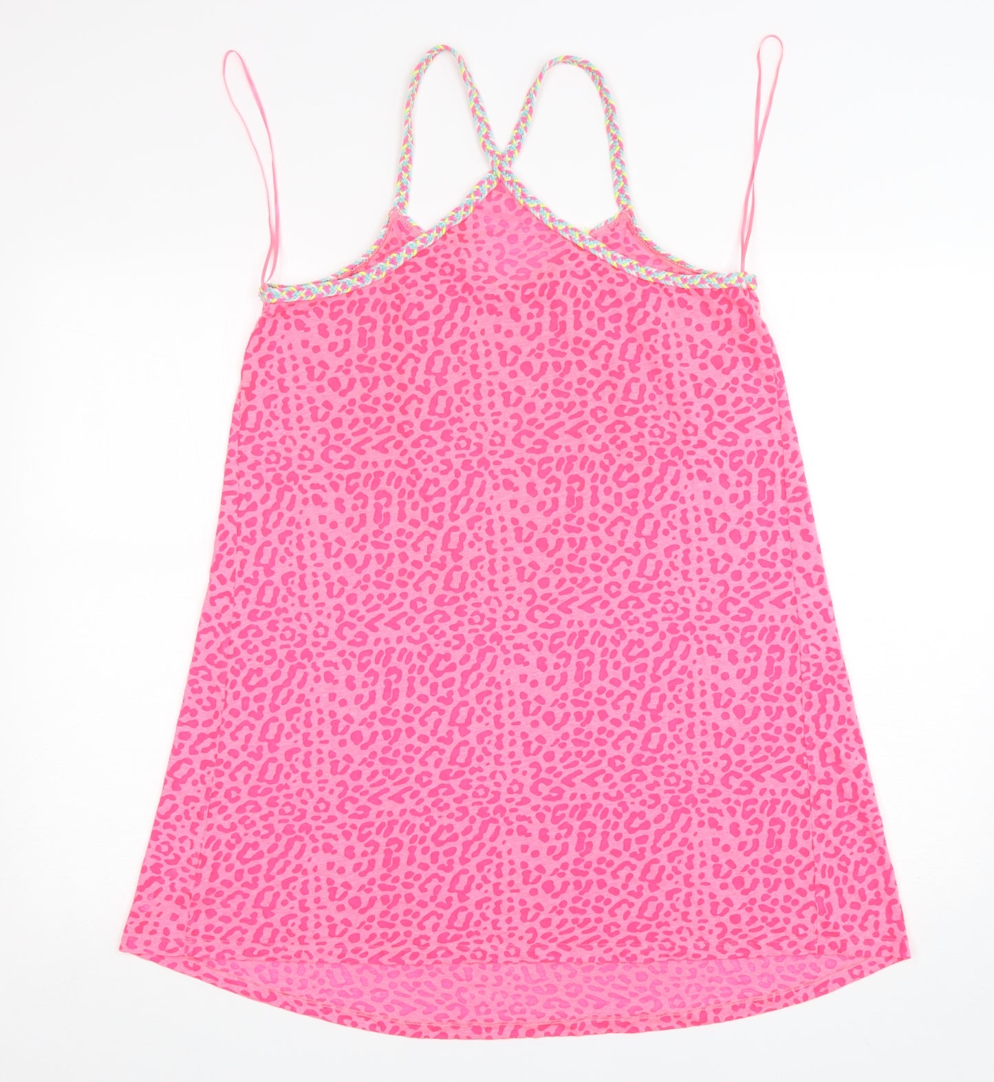 F&F Womens Pink Animal Print Cotton Basic Tank Size M V-Neck