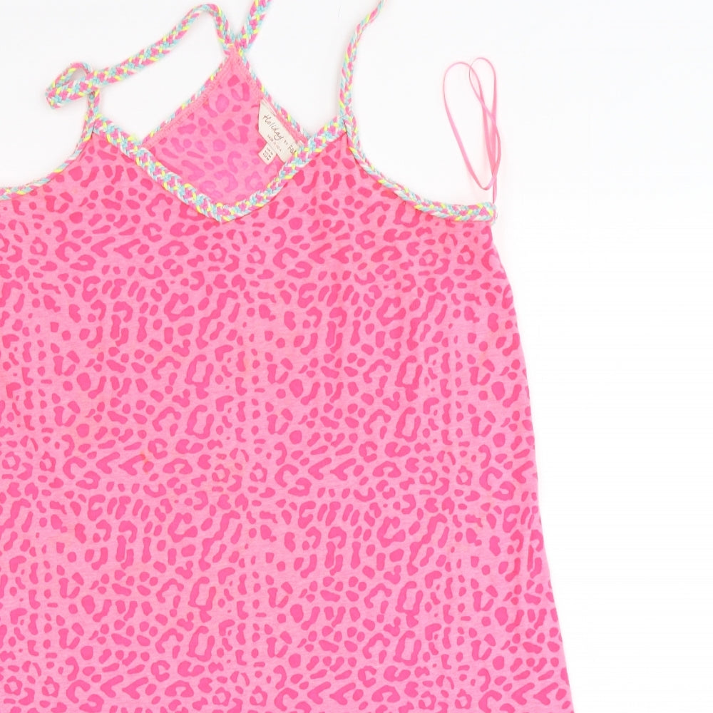 F&F Womens Pink Animal Print Cotton Basic Tank Size M V-Neck