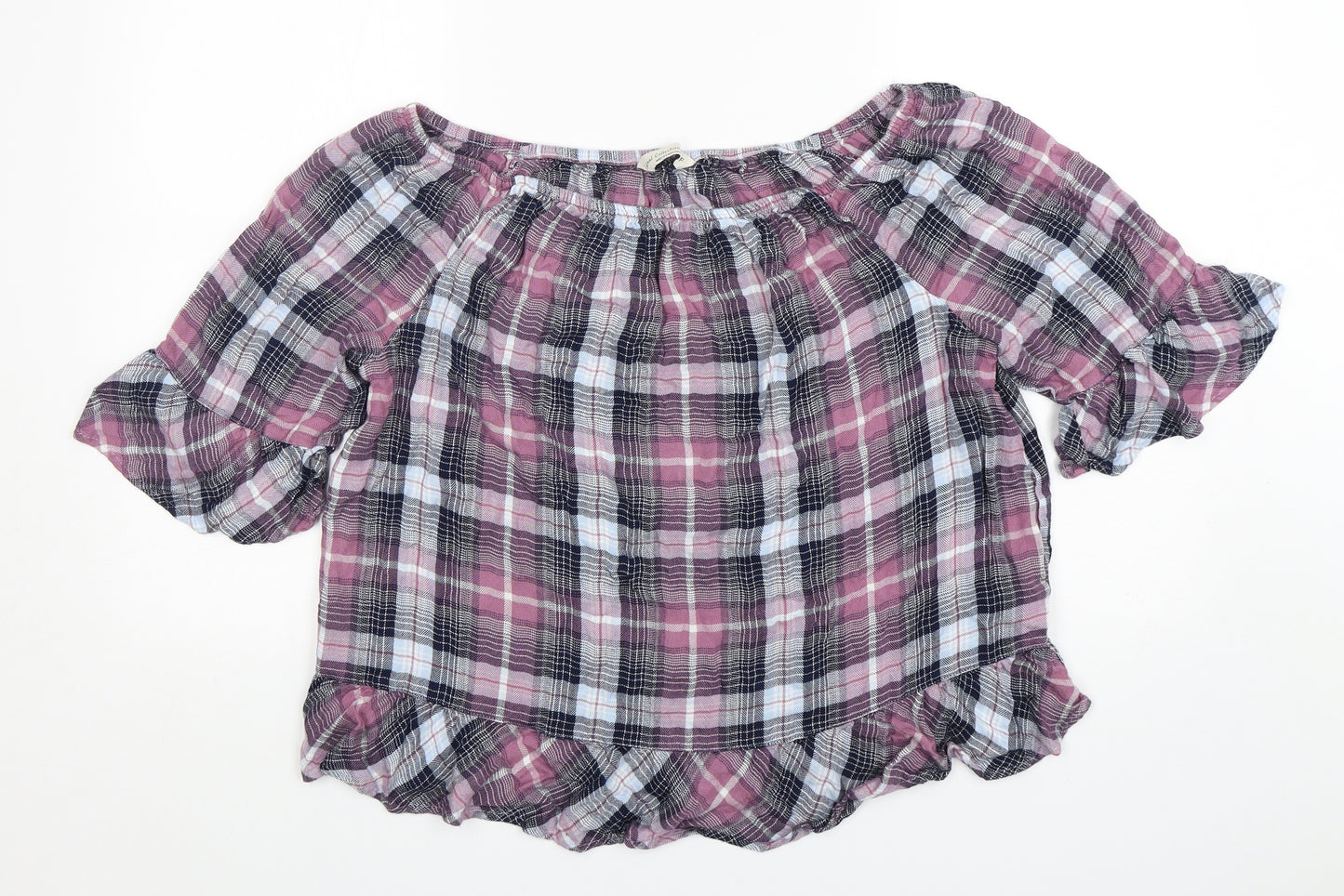F&F Womens Multicoloured Plaid Viscose Tunic T-Shirt Size 20 Boat Neck