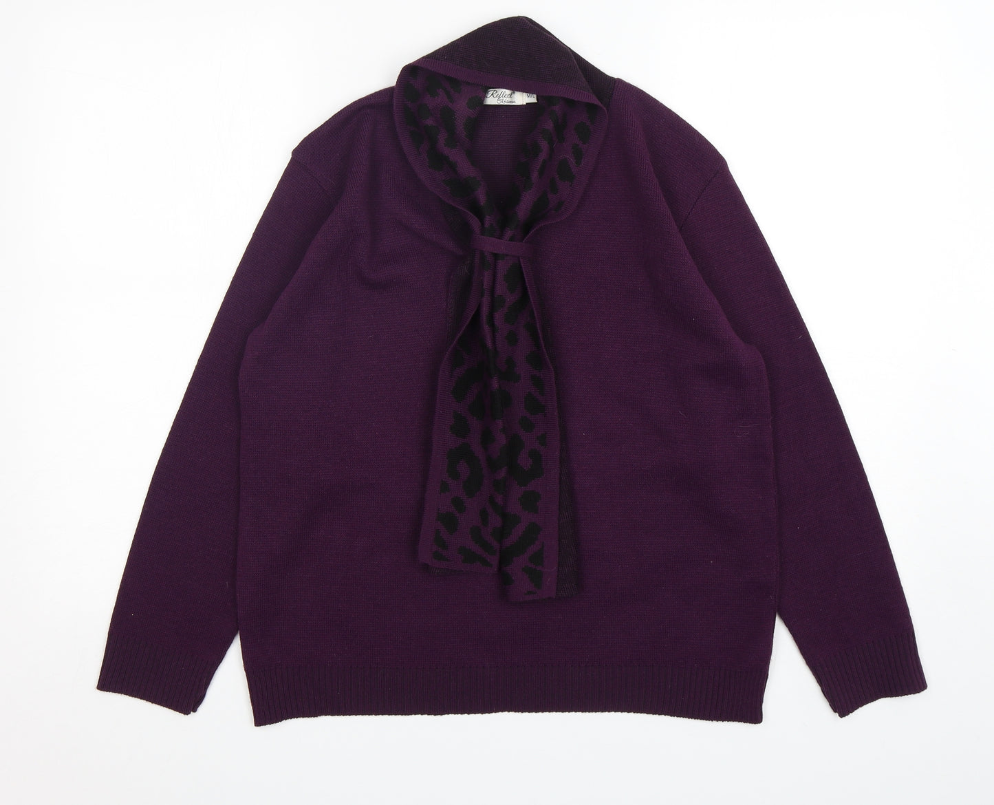 Reflect Womens Purple V-Neck Animal Print Acrylic Pullover Jumper Size M