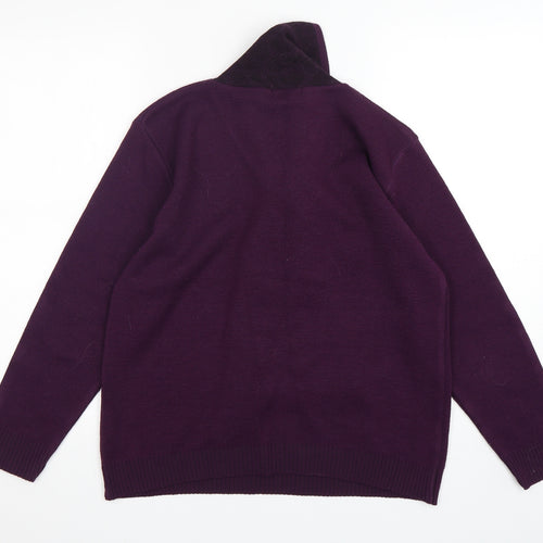 Reflect Womens Purple V-Neck Animal Print Acrylic Pullover Jumper Size M