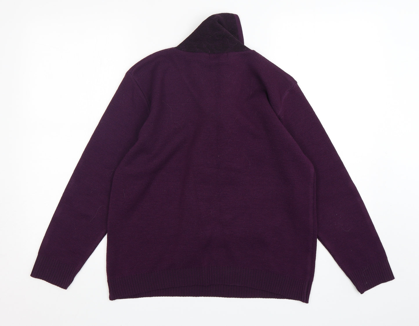 Reflect Womens Purple V-Neck Animal Print Acrylic Pullover Jumper Size M