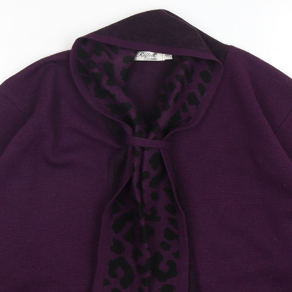 Reflect Womens Purple V-Neck Animal Print Acrylic Pullover Jumper Size M