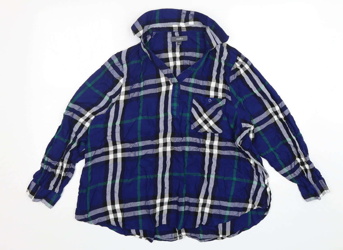 Studio Womens Multicoloured Plaid Viscose Basic T-Shirt Size 16 Collared