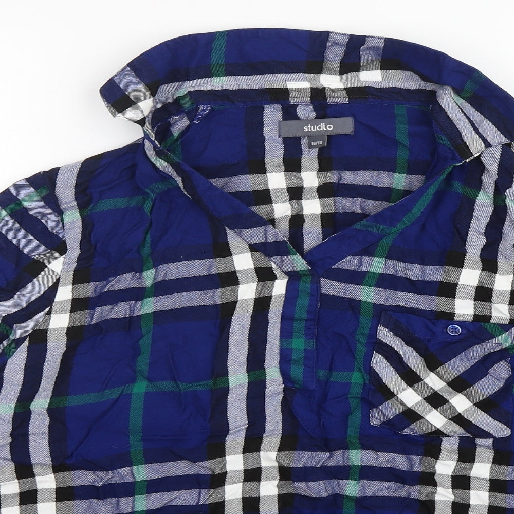 Studio Womens Multicoloured Plaid Viscose Basic T-Shirt Size 16 Collared