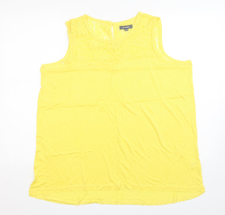 Studio Womens Yellow  Polyamide Basic Tank Size 16 Round Neck