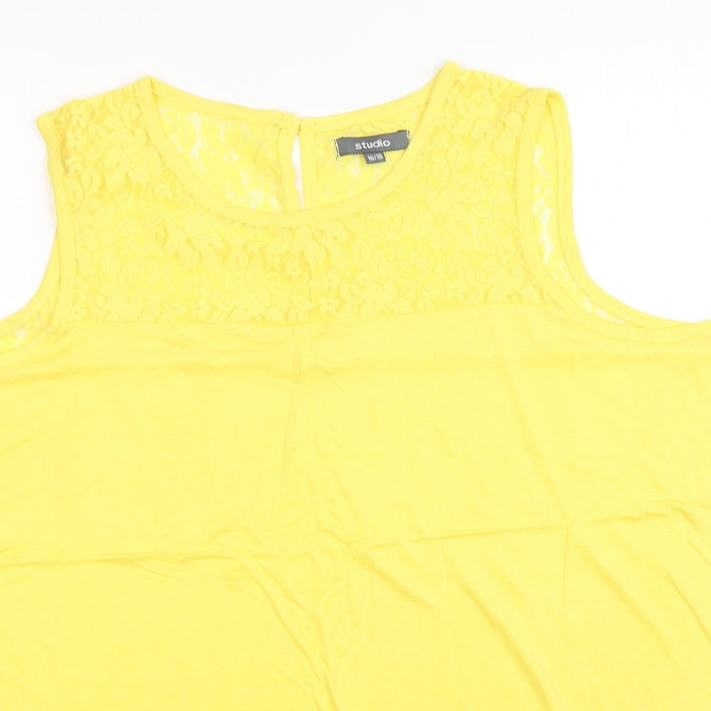 Studio Womens Yellow  Polyamide Basic Tank Size 16 Round Neck