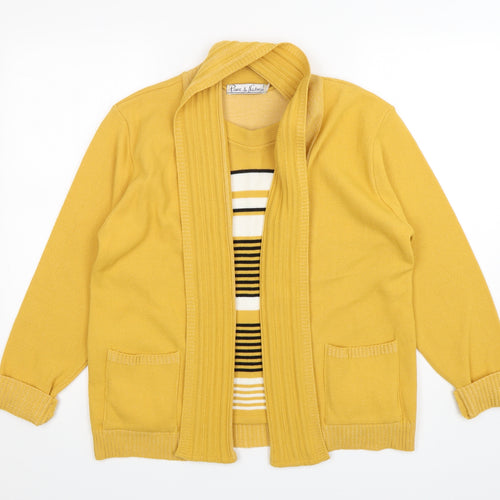 pure & natural Womens Yellow Round Neck Striped Acrylic Cardigan Jumper Size M   - Cardigan and Top All in One