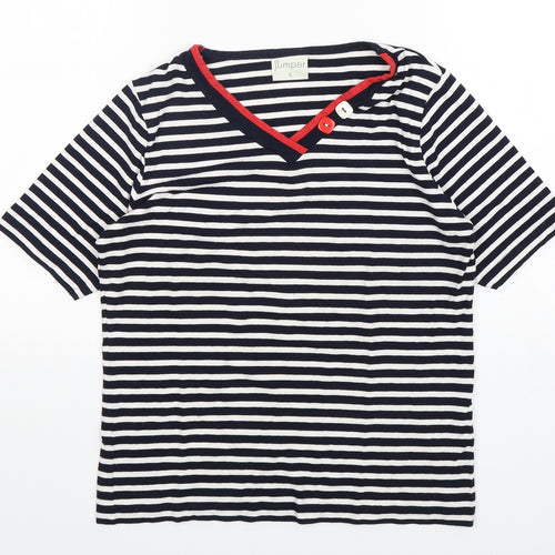 Jumper  Womens Multicoloured Striped Viscose Basic T-Shirt Size S V-Neck
