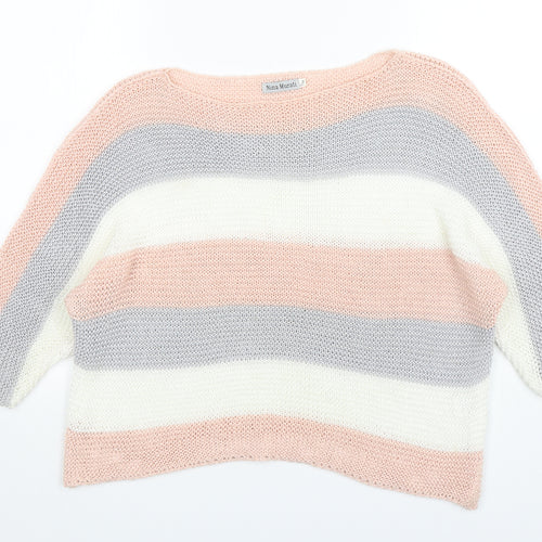 Nina Murati Womens Multicoloured Round Neck Striped Acrylic Pullover Jumper Size S
