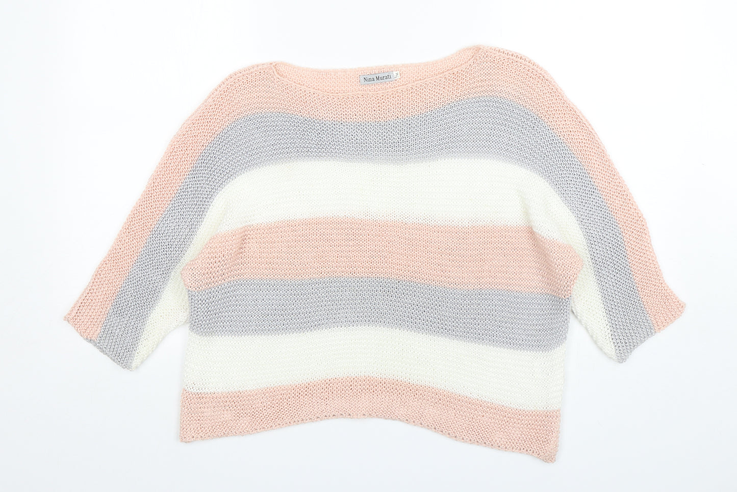 Nina Murati Womens Multicoloured Round Neck Striped Acrylic Pullover Jumper Size S