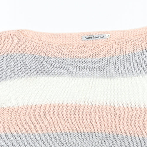 Nina Murati Womens Multicoloured Round Neck Striped Acrylic Pullover Jumper Size S