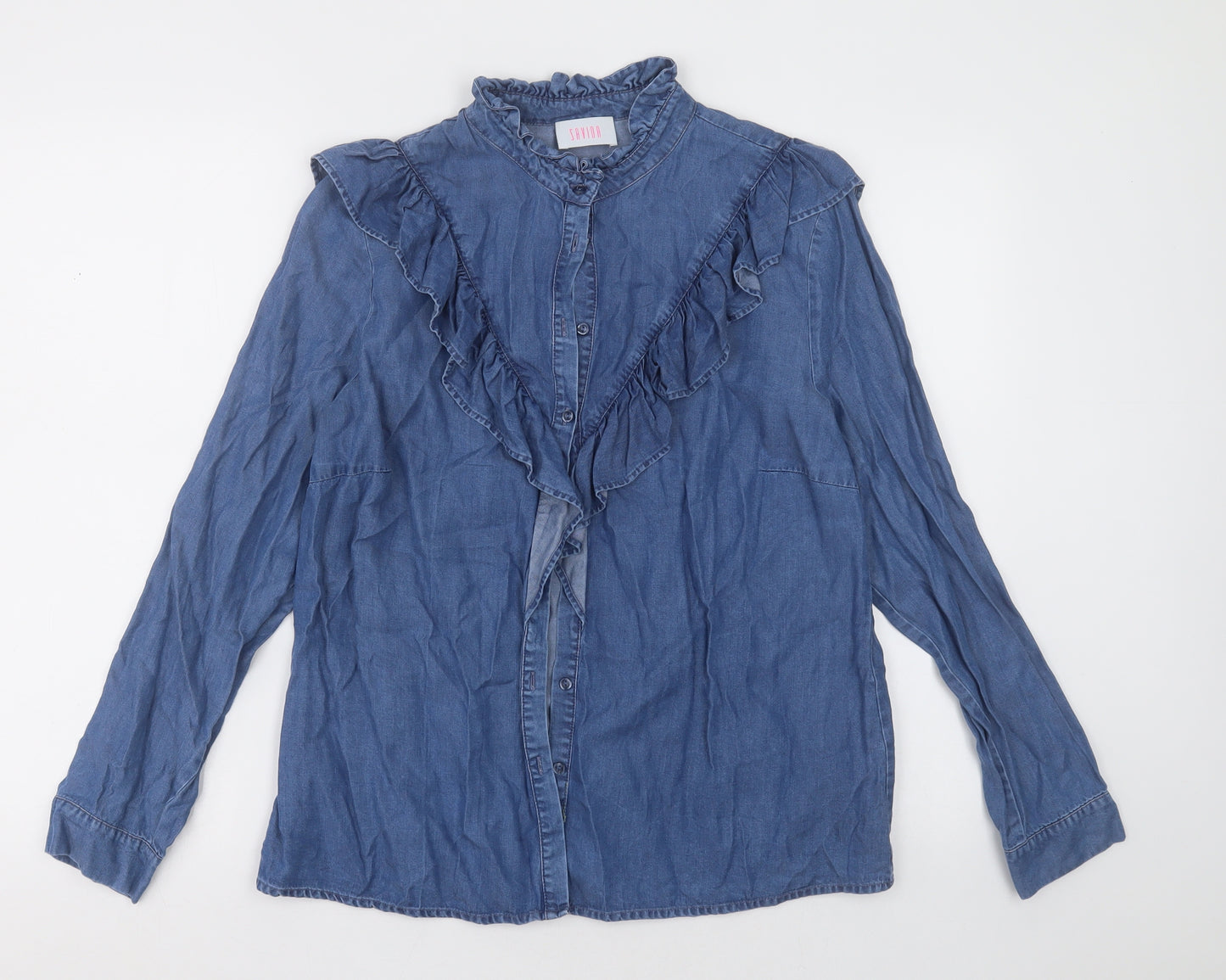 savida Womens Blue  Lyocell Basic Button-Up Size L Halter