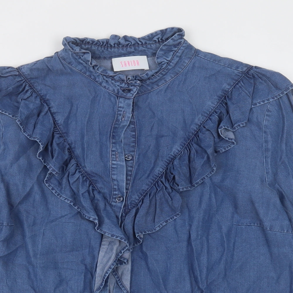 savida Womens Blue  Lyocell Basic Button-Up Size L Halter