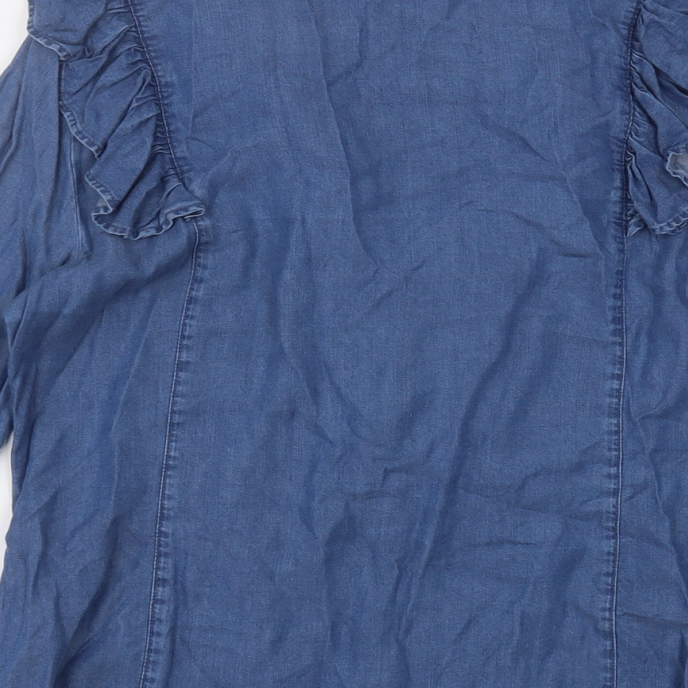savida Womens Blue  Lyocell Basic Button-Up Size L Halter