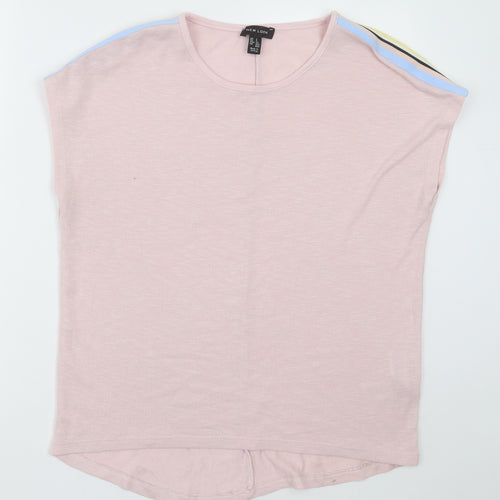 New Look Womens Pink Striped Polyester Basic T-Shirt Size S Crew Neck