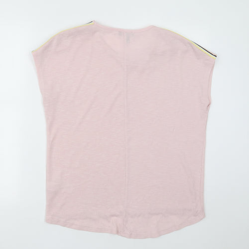 New Look Womens Pink Striped Polyester Basic T-Shirt Size S Crew Neck