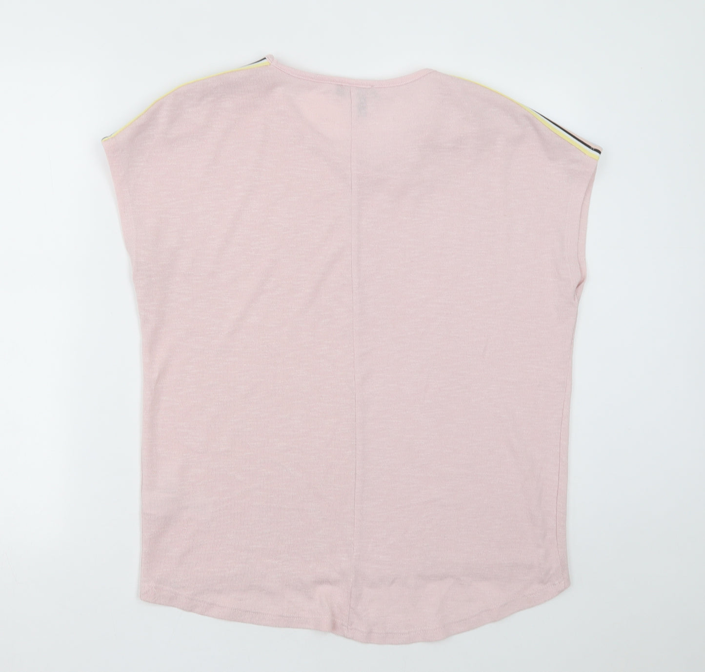 New Look Womens Pink Striped Polyester Basic T-Shirt Size S Crew Neck
