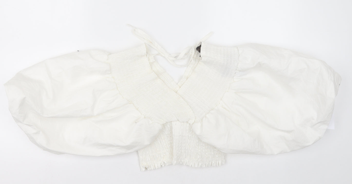 QED London Womens White  Cotton Cropped Blouse Size S V-Neck