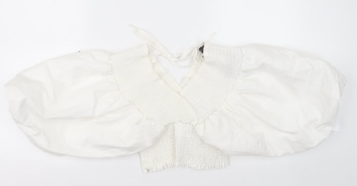 QED London Womens White Cotton Cropped Blouse Size S V-Neck
