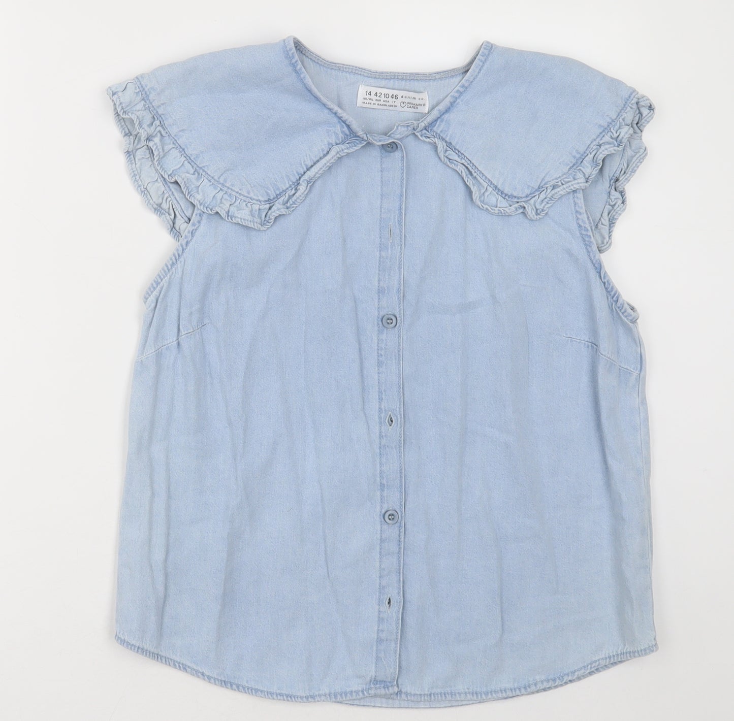 Primark Womens Blue  Cotton Basic Button-Up Size 14 Crew Neck