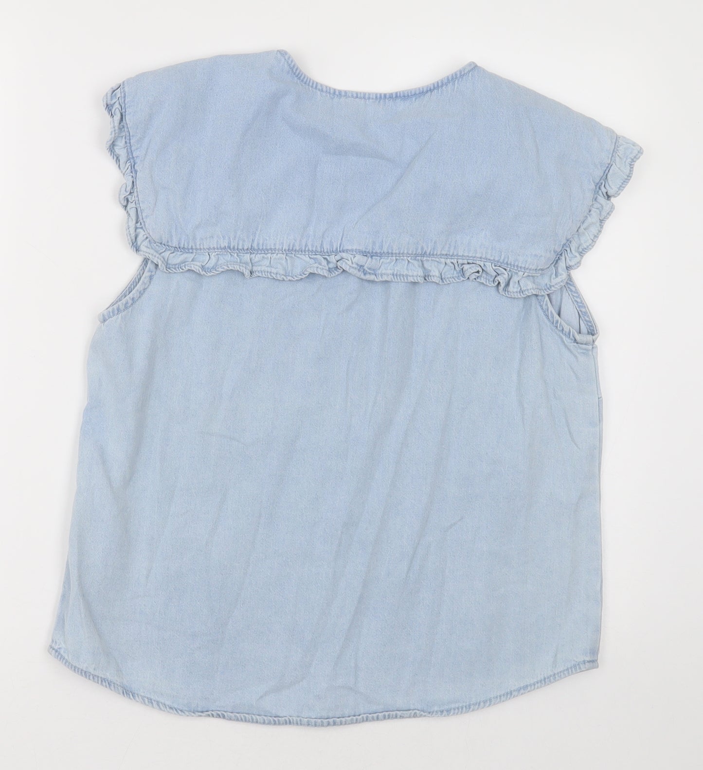 Primark Womens Blue  Cotton Basic Button-Up Size 14 Crew Neck
