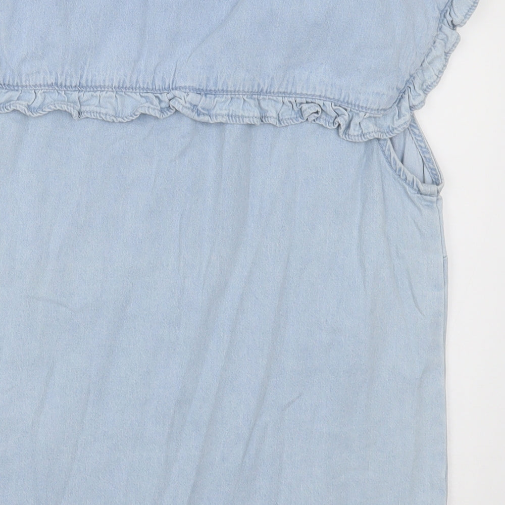 Primark Womens Blue  Cotton Basic Button-Up Size 14 Crew Neck