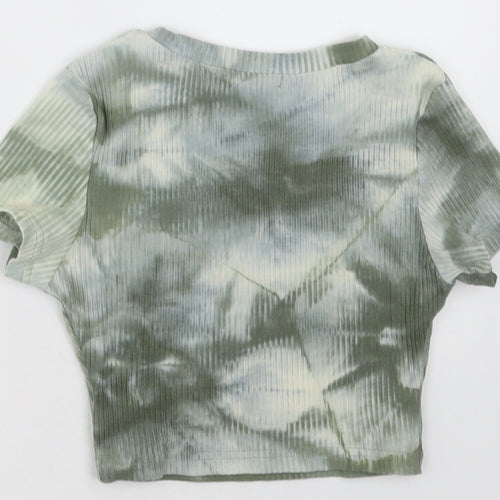 SheIn Womens Green  Cotton Cropped T-Shirt Size XS Crew Neck - ombre pattern