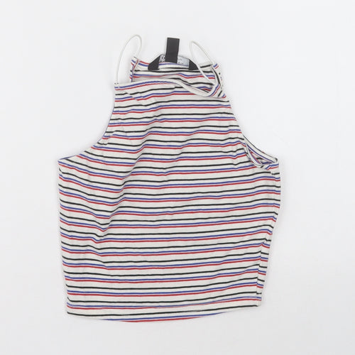 New Look Girls White Striped Cotton Cropped Tank Size 10-11 Years Square Neck Pullover