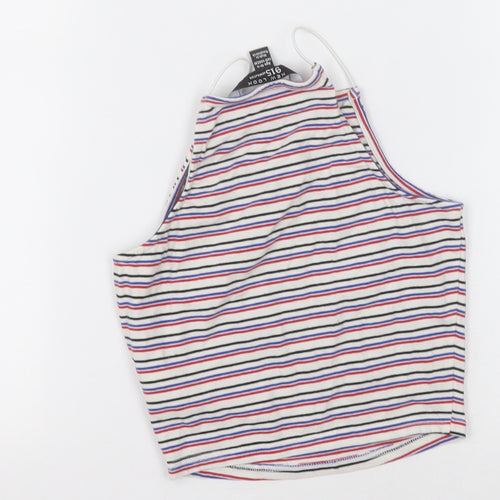 New Look Girls White Striped Cotton Cropped Tank Size 10-11 Years Square Neck Pullover