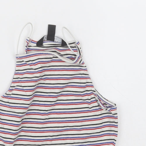 New Look Girls White Striped Cotton Cropped Tank Size 10-11 Years Square Neck Pullover