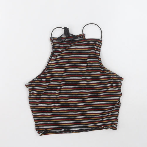New Look Girls Multicoloured Striped Cotton Cropped T-Shirt Size 10-11 Years Square Neck Pullover