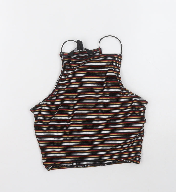 New Look Girls Multicoloured Striped Cotton Cropped T-Shirt Size 10-11 Years Square Neck Pullover