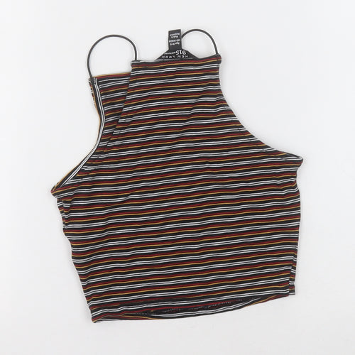 New Look Girls Multicoloured Striped Cotton Cropped T-Shirt Size 10-11 Years Square Neck Pullover