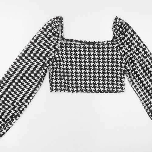 SheIn Womens Black Herringbone Polyester Cropped Blouse Size XS Square Neck