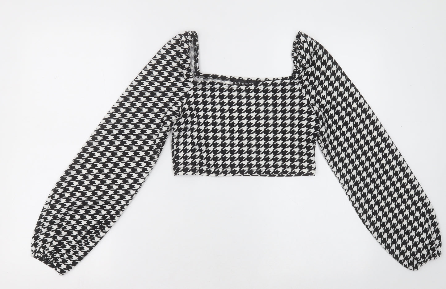 SheIn Womens Black Herringbone Polyester Cropped Blouse Size XS Square Neck