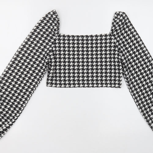 SheIn Womens Black Herringbone Polyester Cropped Blouse Size XS Square Neck