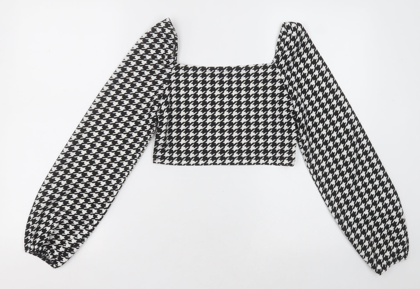 SheIn Womens Black Herringbone Polyester Cropped Blouse Size XS Square Neck