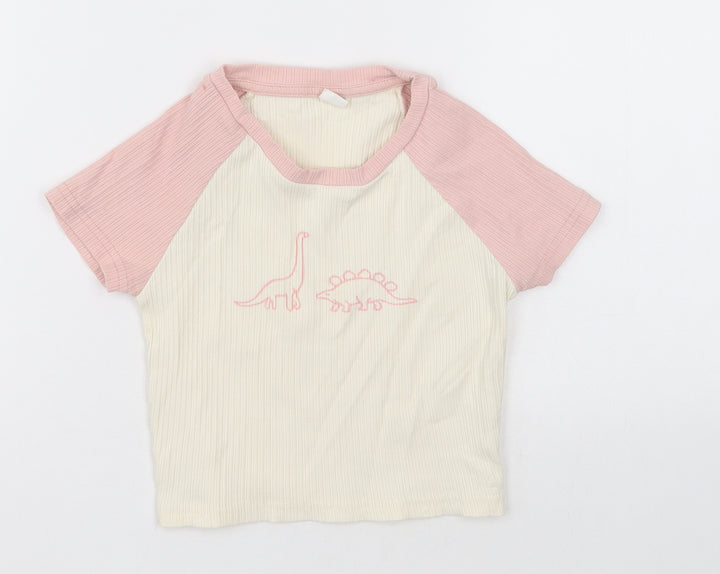 SheIn Girls Pink  Cotton Cropped T-Shirt Size 14 Years Crew Neck Pullover