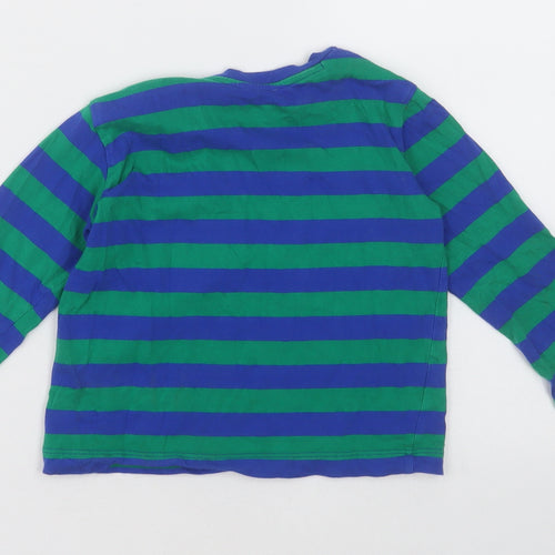 United Colours of Benetton Boys Green Striped Cotton Basic Casual Size 2-3 Years Crew Neck Pullover