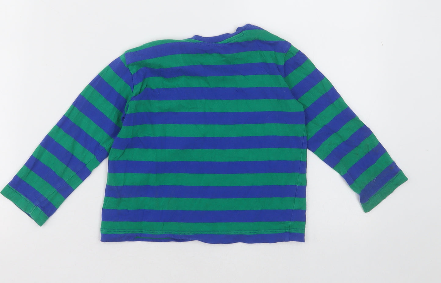 United Colours of Benetton Boys Green Striped Cotton Basic Casual Size 2-3 Years Crew Neck Pullover