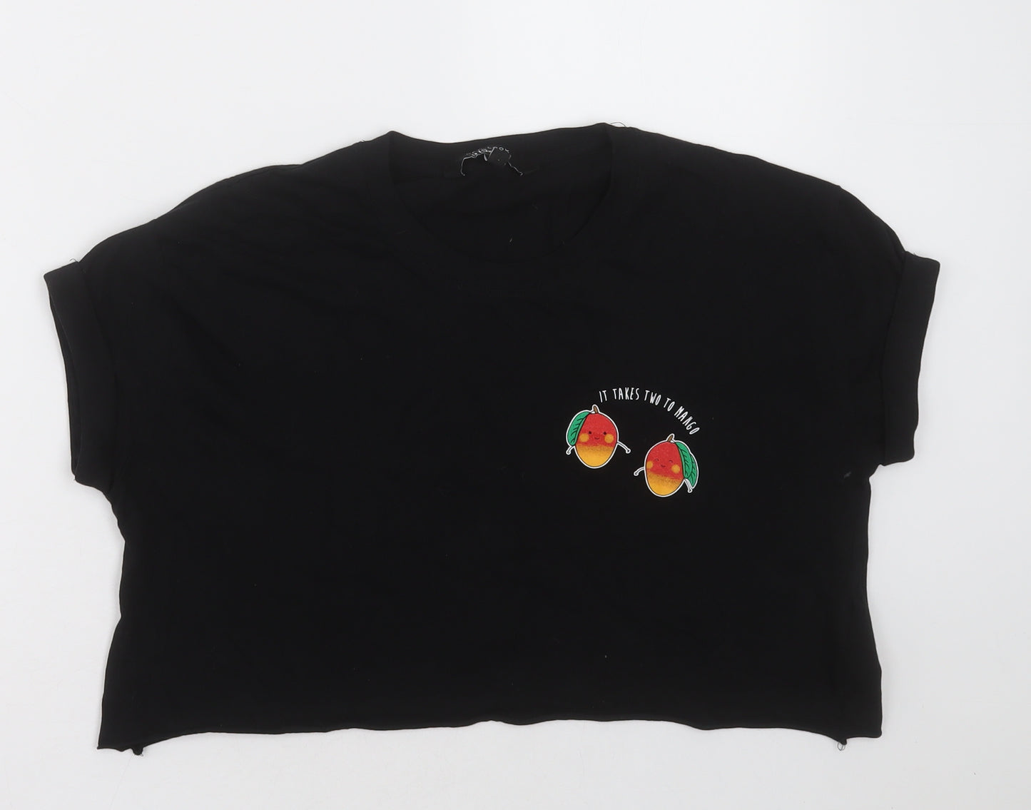 New Look Girls Black  Cotton Cropped T-Shirt Size 14-15 Years Crew Neck Pullover - it takes two to mango