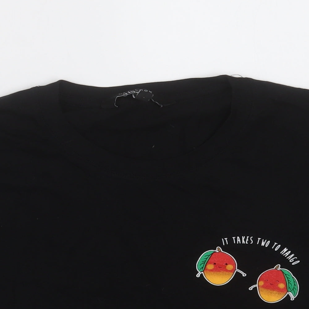 New Look Girls Black  Cotton Cropped T-Shirt Size 14-15 Years Crew Neck Pullover - it takes two to mango